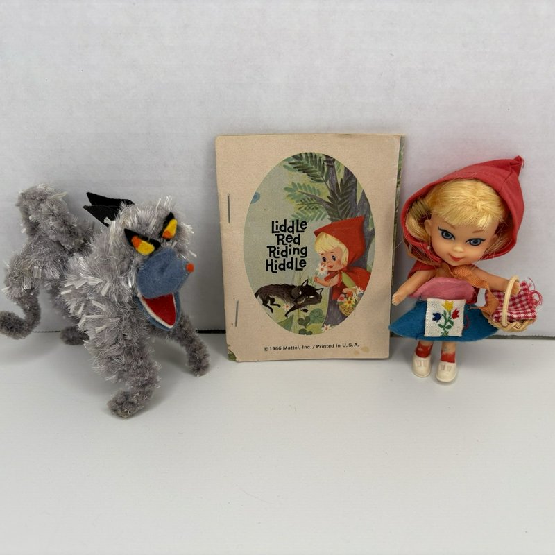 1966 Mattel Storybook Kiddles Liddle Red Riding Hiddle Doll Wolf & Book