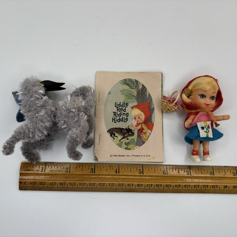 1966 Mattel Storybook Kiddles Liddle Red Riding Hiddle Doll Wolf & Book