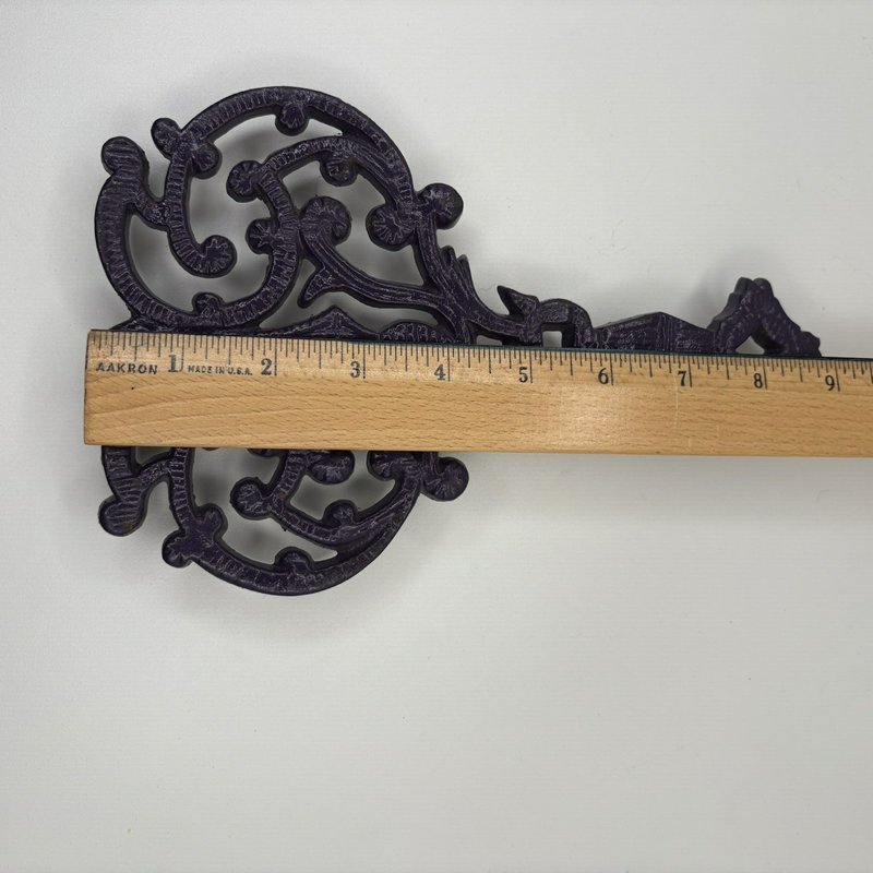 Vintage Purple Cast Iron Trivet Ornate Scroll 9x6 Emig Wilton Style