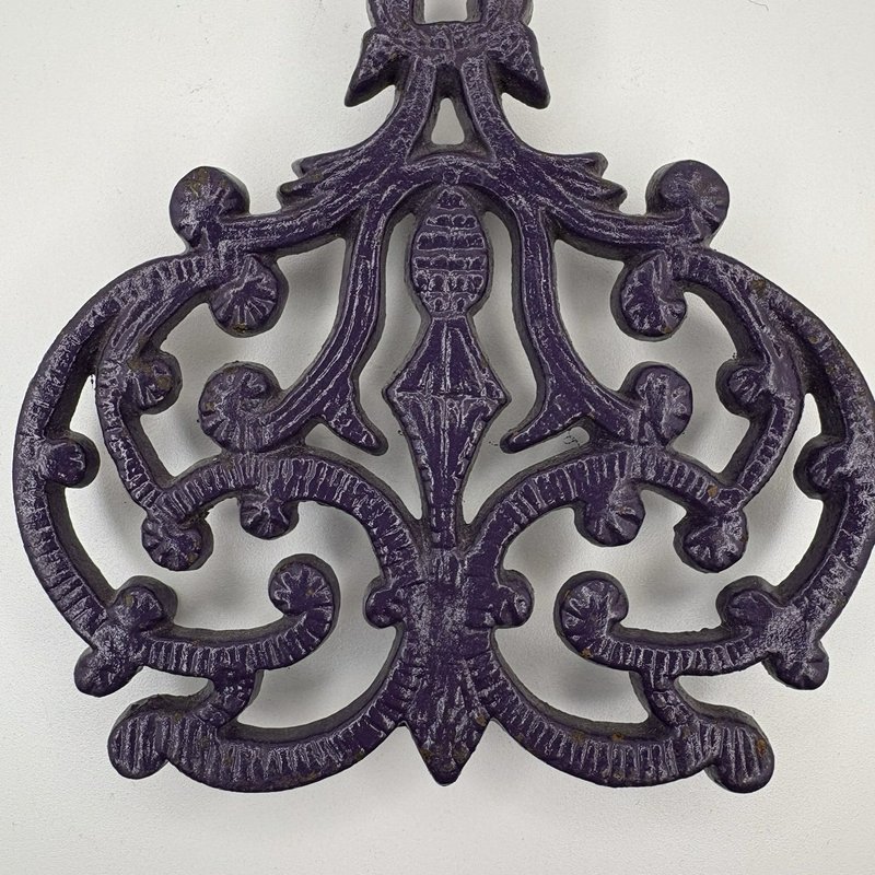 Vintage Purple Cast Iron Trivet Ornate Scroll 9x6 Emig Wilton Style