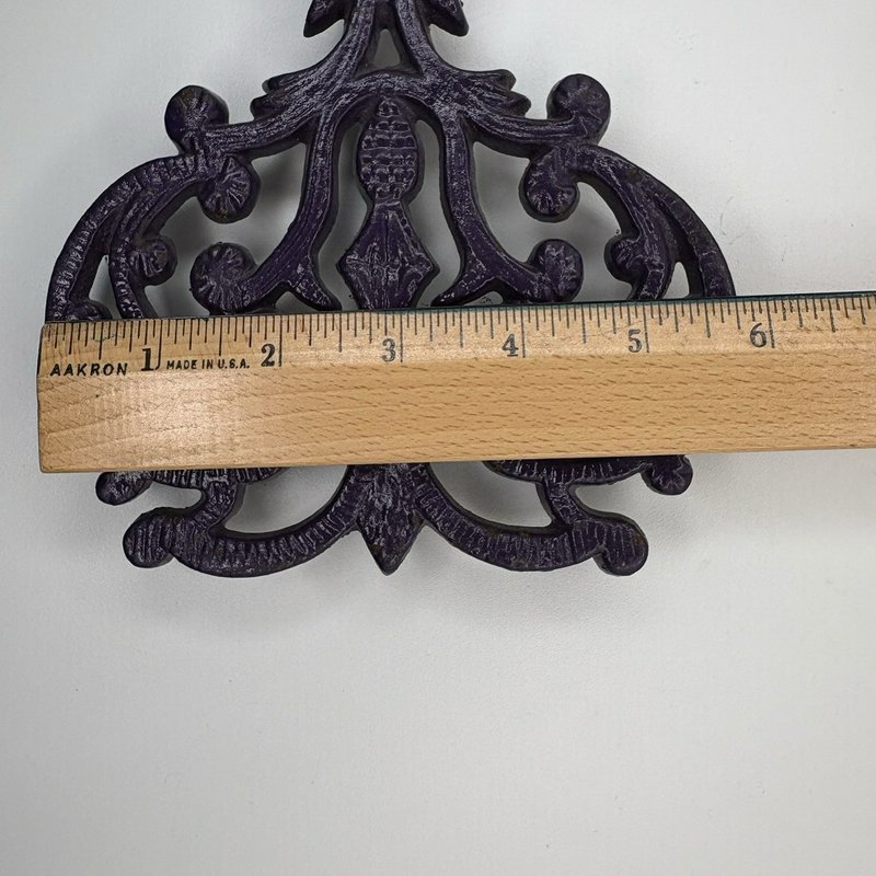 Vintage Purple Cast Iron Trivet Ornate Scroll 9x6 Emig Wilton Style