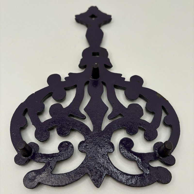 Vintage Purple Cast Iron Trivet Ornate Scroll 9x6 Emig Wilton Style