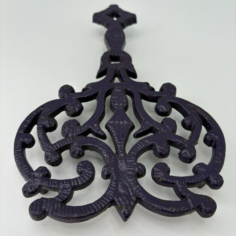 Vintage Purple Cast Iron Trivet Ornate Scroll 9x6 Emig Wilton Style
