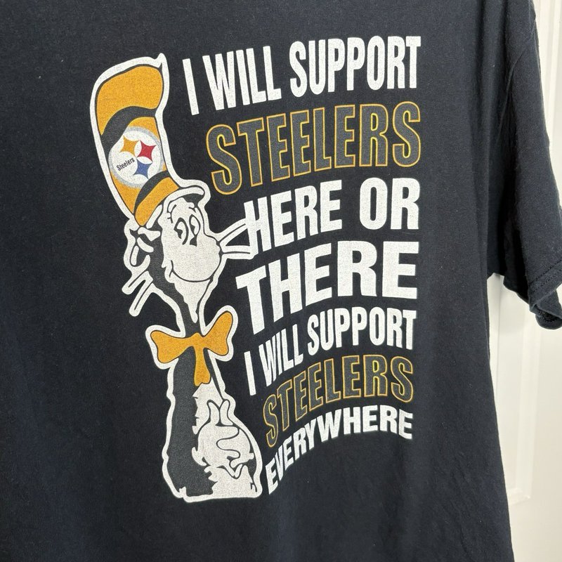 Pittsburgh Steelers Cat in the Hat Dr Seuss Parody T-Shirt Black Large NFL