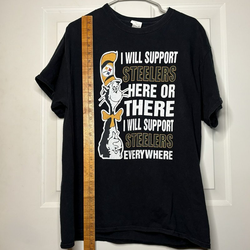 Pittsburgh Steelers Cat in the Hat Dr Seuss Parody T-Shirt Black Large NFL