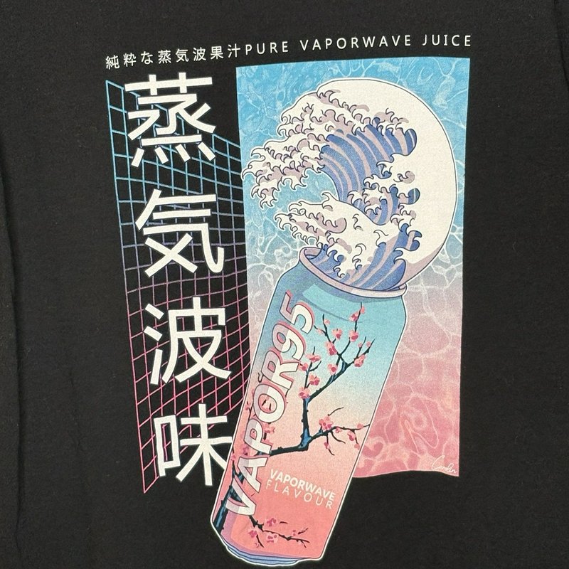 Vapor95 Pure Vaporwave Juice T-Shirt Large Great Wave Cherry Blossom Retro