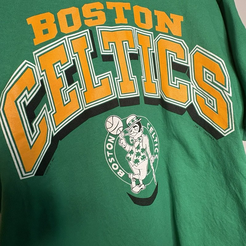 Vintage 1990 Boston Celtics Logo 7 T-Shirt L Green NBA Made USA Single Stitch