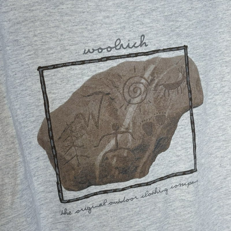 Vintage Woolrich USA Made T-Shirt XL Gray Petroglyph Graphic Outdoor Hiking