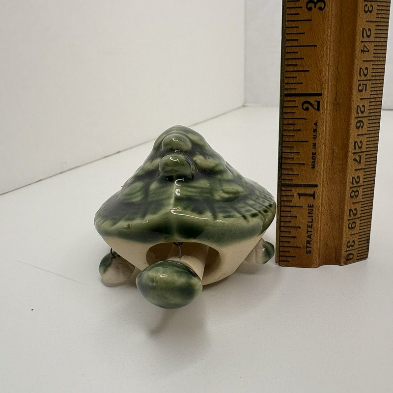 Vintage Green Glazed Ceramic Turtle w/ Baby Turtle on Shell & Dangling Legs
