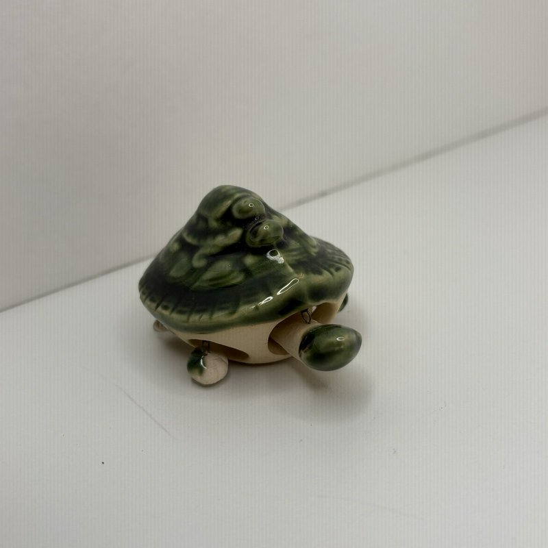 Vintage Green Glazed Ceramic Turtle w/ Baby Turtle on Shell & Dangling Legs