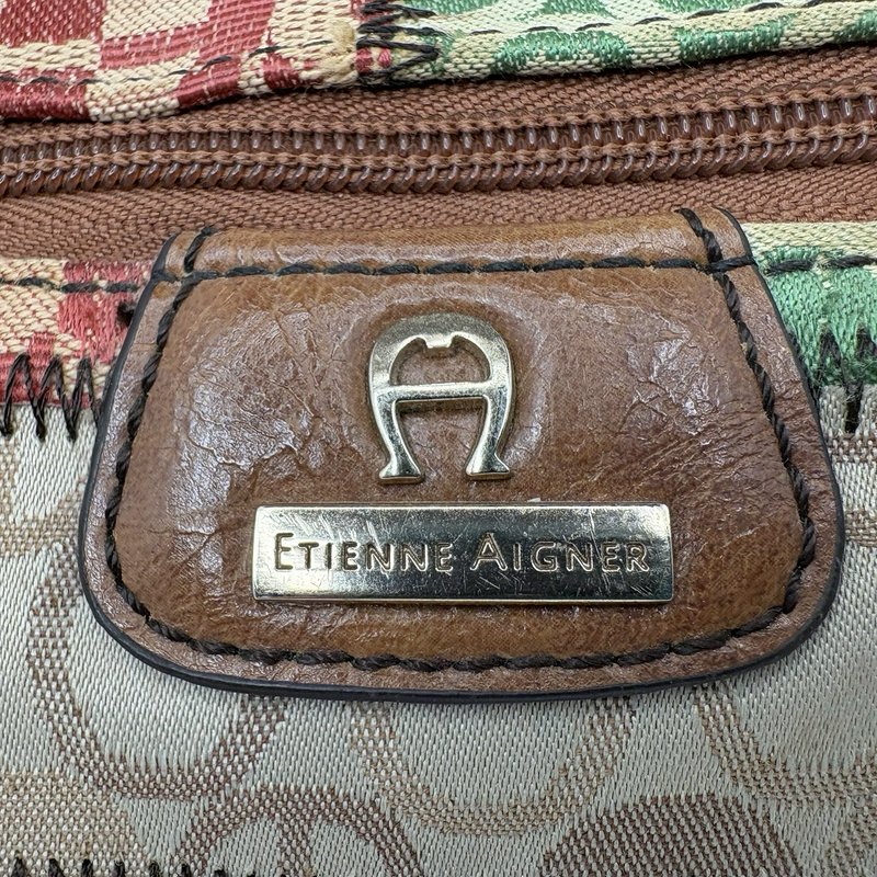 Etienne Aigner Y2K Patchwork Fabric & Leather Hobo Shoulder Bag Multicolor