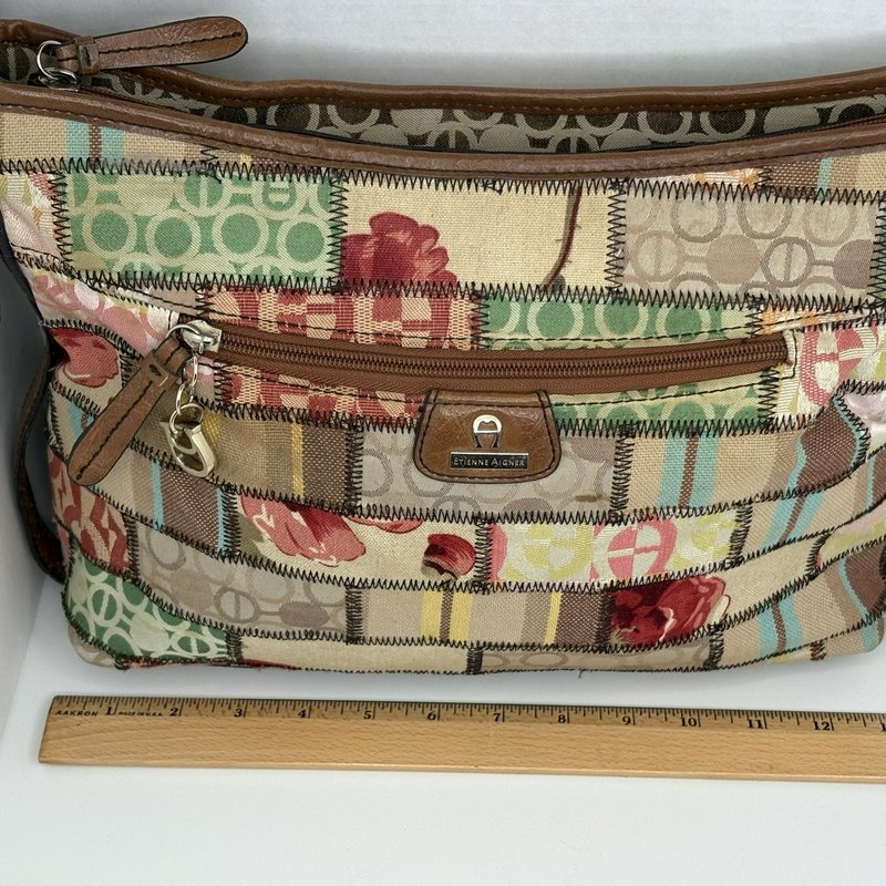 Etienne Aigner Y2K Patchwork Fabric & Leather Hobo Shoulder Bag Multicolor