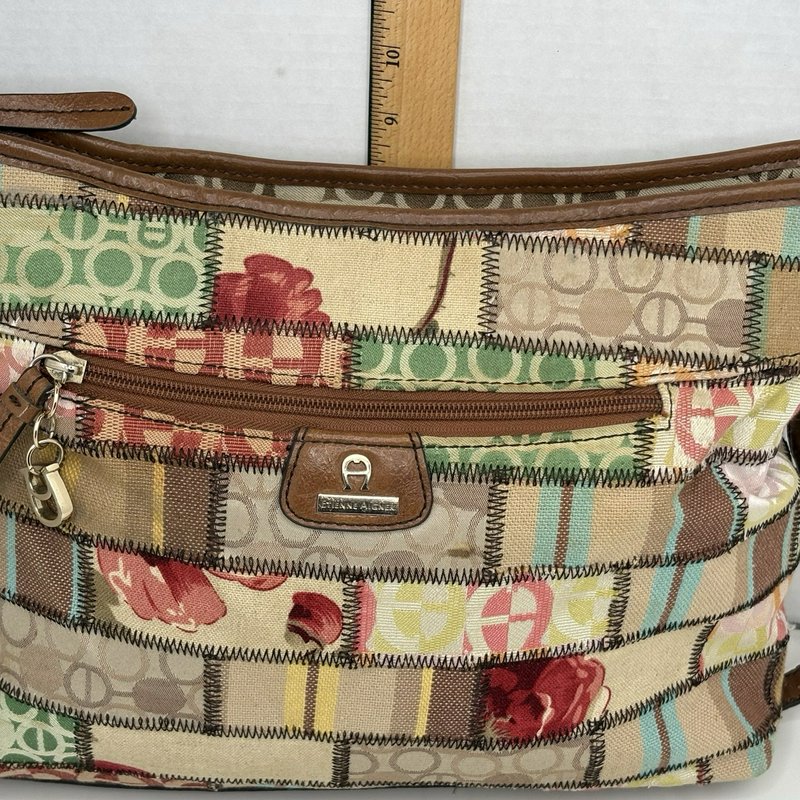 Etienne Aigner Y2K Patchwork Fabric & Leather Hobo Shoulder Bag Multicolor