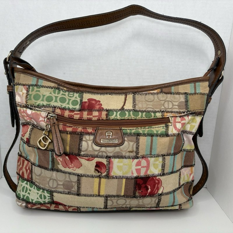 Etienne Aigner Y2K Patchwork Fabric & Leather Hobo Shoulder Bag Multicolor