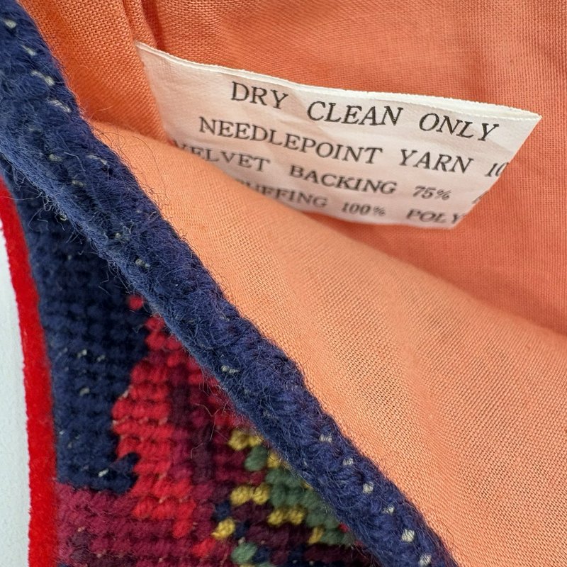 Wool Needlepoint Christmas Stocking Red Poinsettia Velvet Back 20”