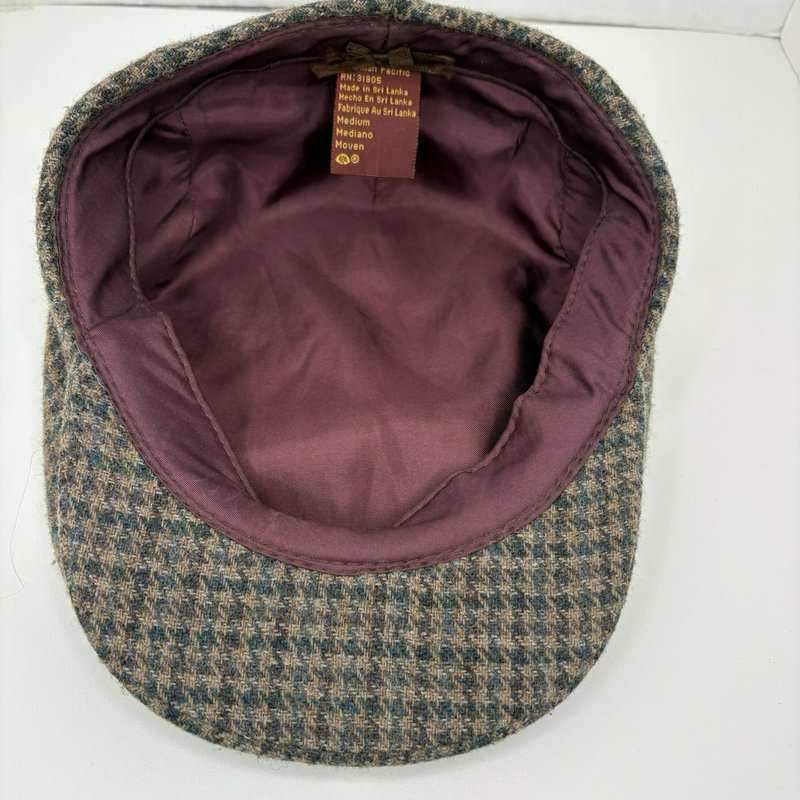 Vintage 90s Dorfman Pacific Wool Tweed Newsboy Cap Brown Plaid Medium 1995