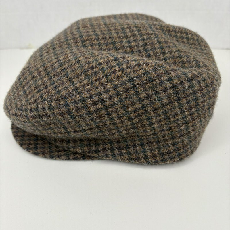 Vintage 90s Dorfman Pacific Wool Tweed Newsboy Cap Brown Plaid Medium 1995