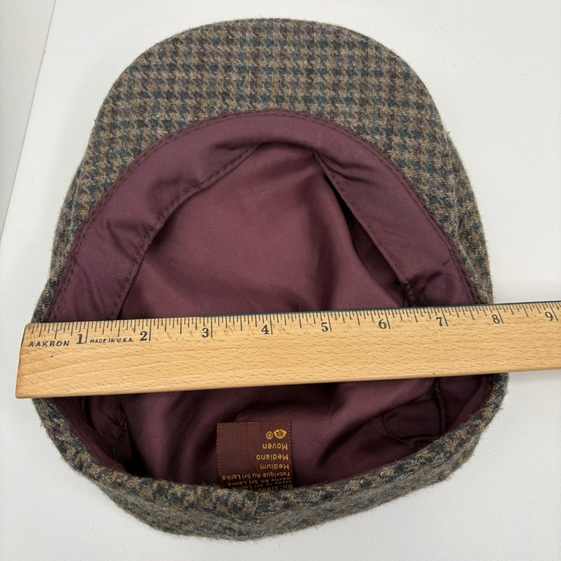 Vintage 90s Dorfman Pacific Wool Tweed Newsboy Cap Brown Plaid Medium 1995