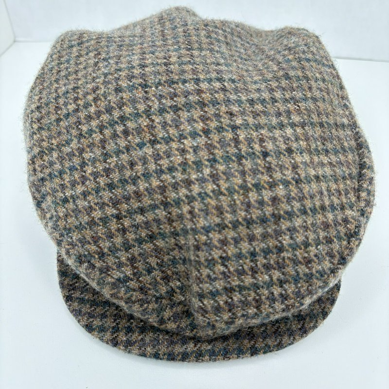 Vintage 90s Dorfman Pacific Wool Tweed Newsboy Cap Brown Plaid Medium 1995