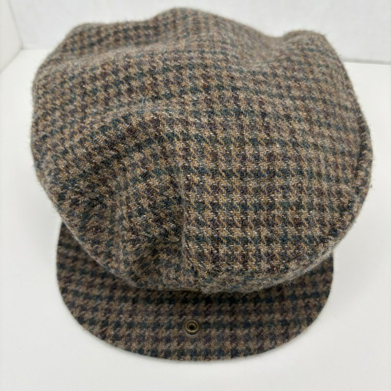 Vintage 90s Dorfman Pacific Wool Tweed Newsboy Cap Brown Plaid Medium 1995