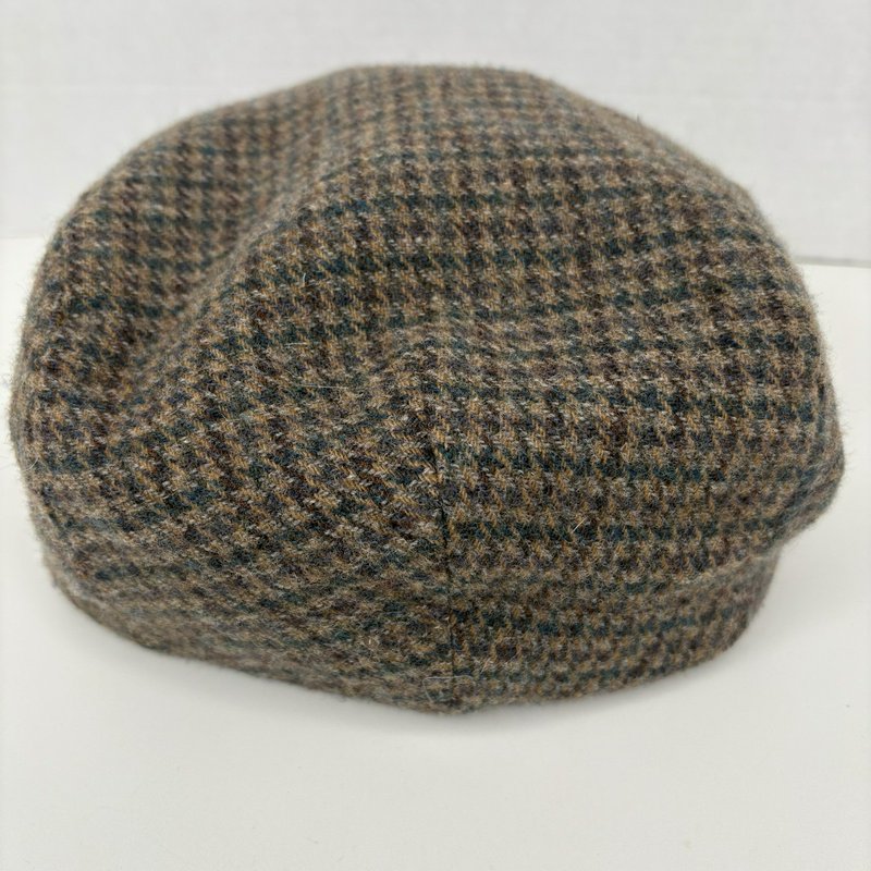 Vintage 90s Dorfman Pacific Wool Tweed Newsboy Cap Brown Plaid Medium 1995