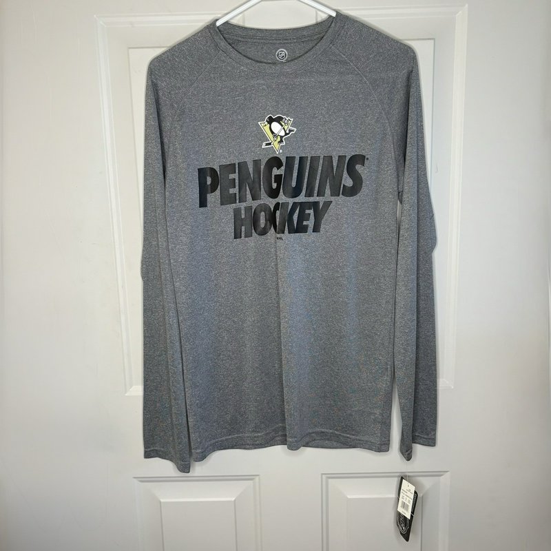 Pittsburgh Penguins Hockey Men's Gray Long Sleeve Performance Shirt Small NWT