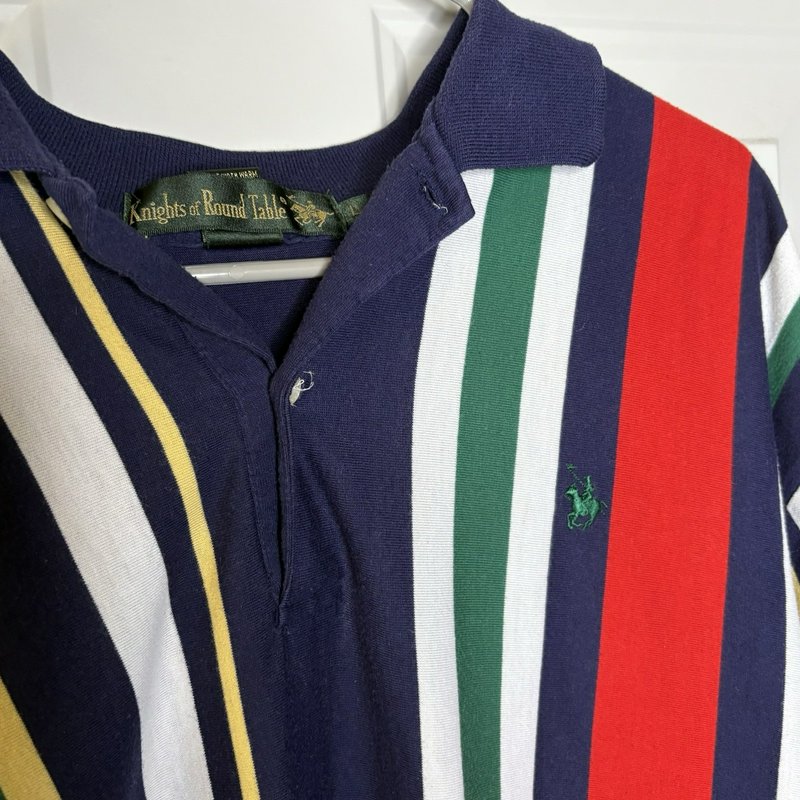 Vintage 90s Knights of Round Table Multicolor Stripe Polo Shirt Size L