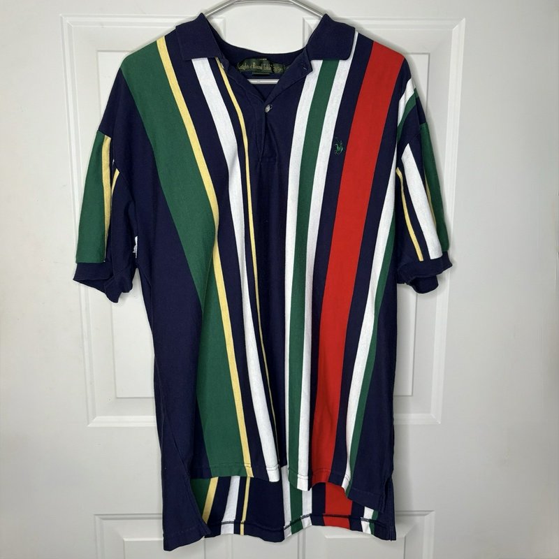 Vintage 90s Knights of Round Table Multicolor Stripe Polo Shirt Size Large