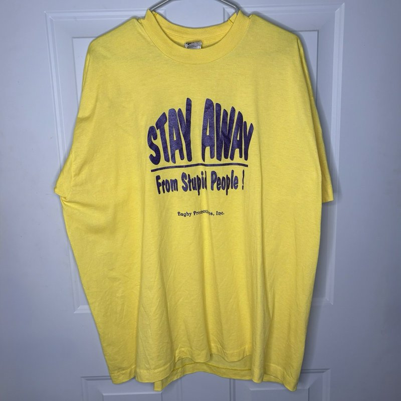 Vintage Bagby 90s "Stay Away From Stupid People!" T-Shirt Fruit of the Loom XXL
