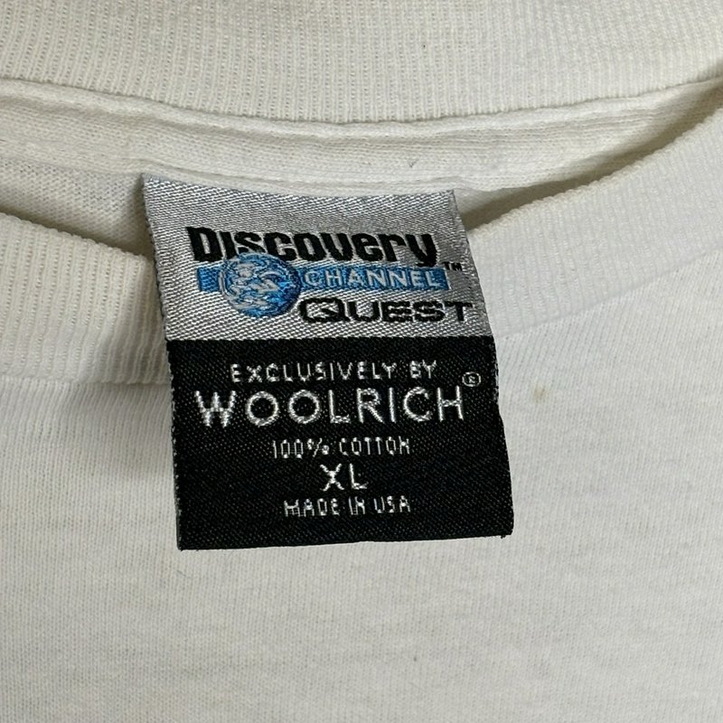 Woolrich Discovery Channel Quest USA Made White Graphic Tee XL Outdoor Logo