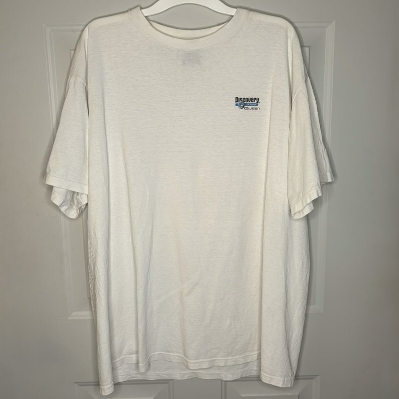 Woolrich Discovery Channel Quest USA Made White Graphic Tee XL Outdoor Logo