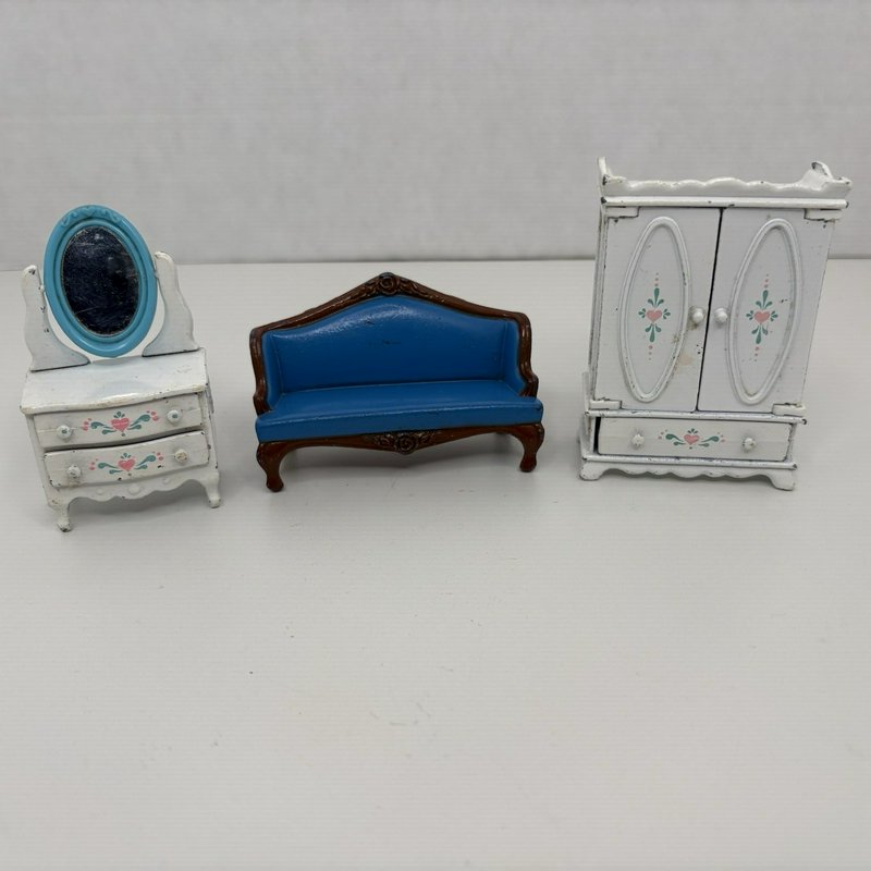 Vintage Mattel The Littles Metal Dollhouse Furniture Lot Sofa Dresser Armoire HK