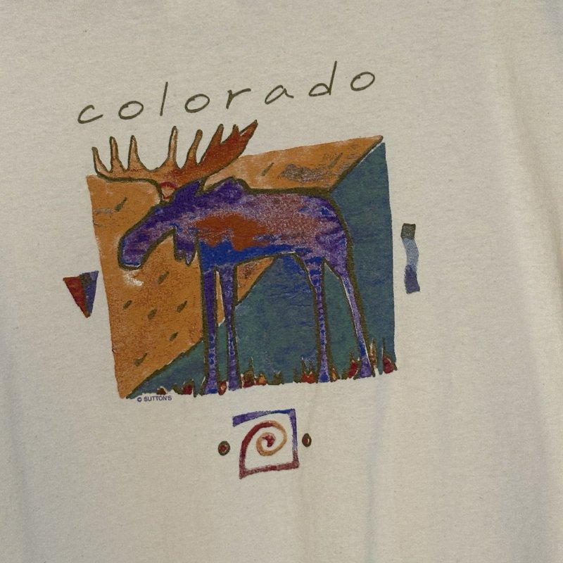 Vintage Colorado Moose Graphic T-Shirt Jerzees XL Creme Southwest Art