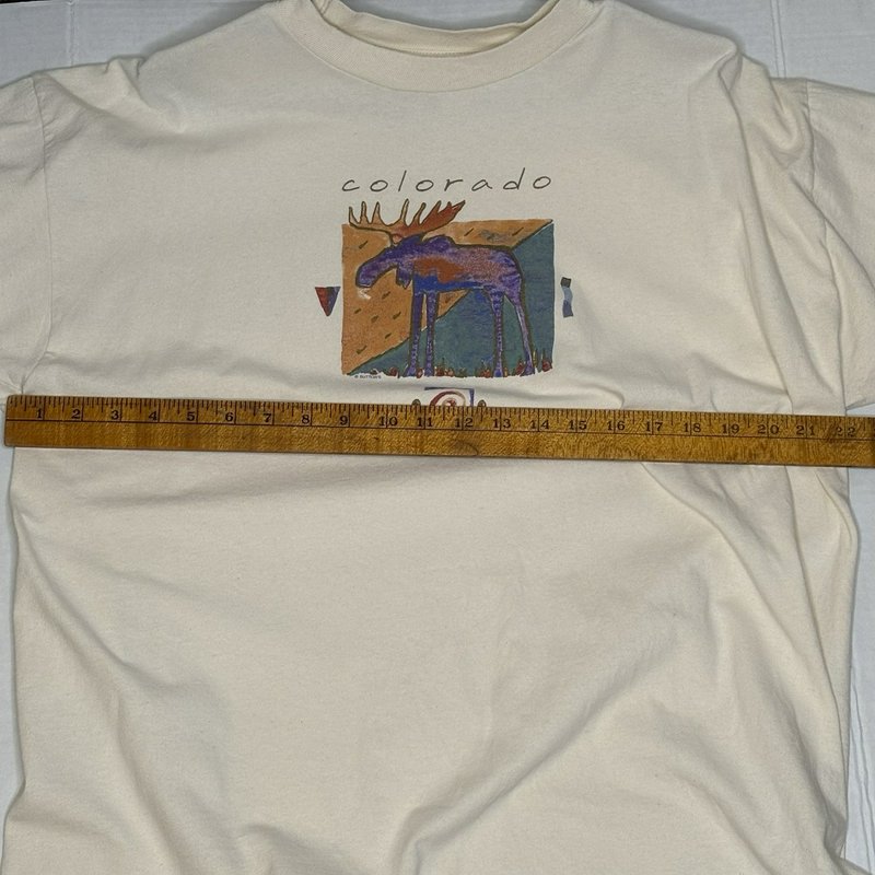 Vintage Colorado Moose Graphic T-Shirt Jerzees XL Creme Southwest Art