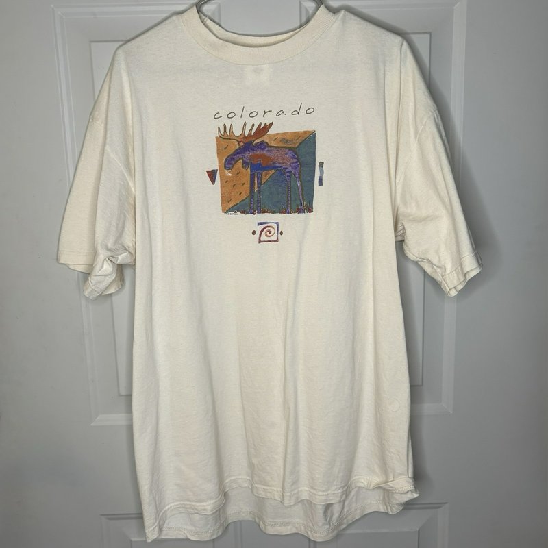 Vintage Colorado Moose Graphic T-Shirt Jerzees XL Creme Southwest Art
