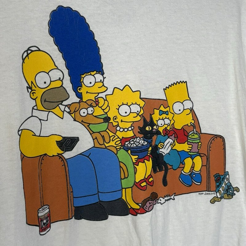 The Simpsons Family Couch Scene T-Shirt White Graphic Tee 2012 Size M