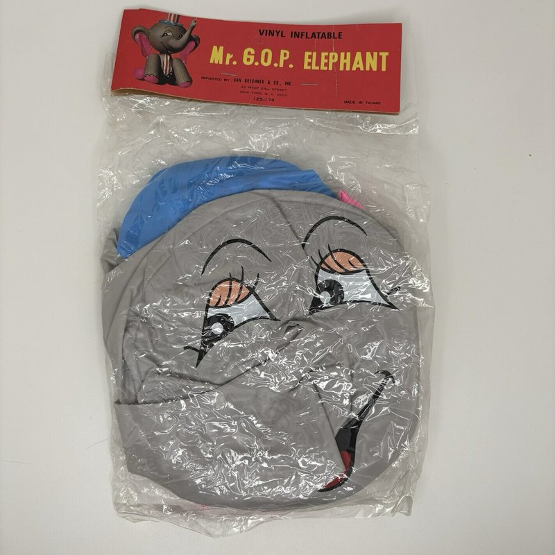 Vintage Mr. G.O.P. Elephant Vinyl Inflatable Political Toy Sealed 1970s Taiwan