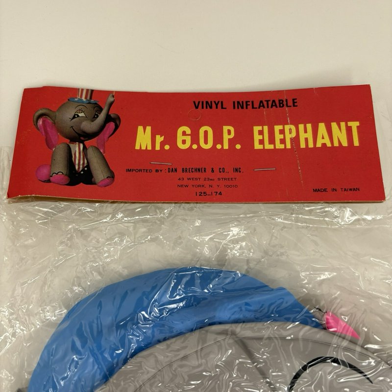 Vintage Mr. G.O.P. Elephant Vinyl Inflatable Political Toy Sealed 1970s Taiwan