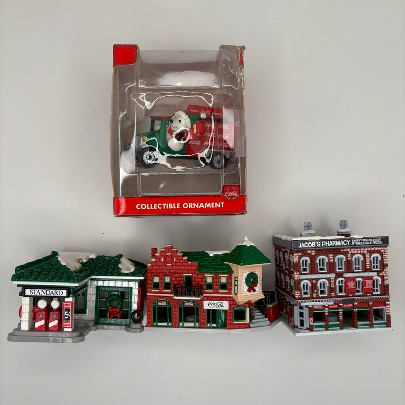 Coca-Cola Town Square Hanging Village Ornaments Lot of 4 w/ Truck 1991