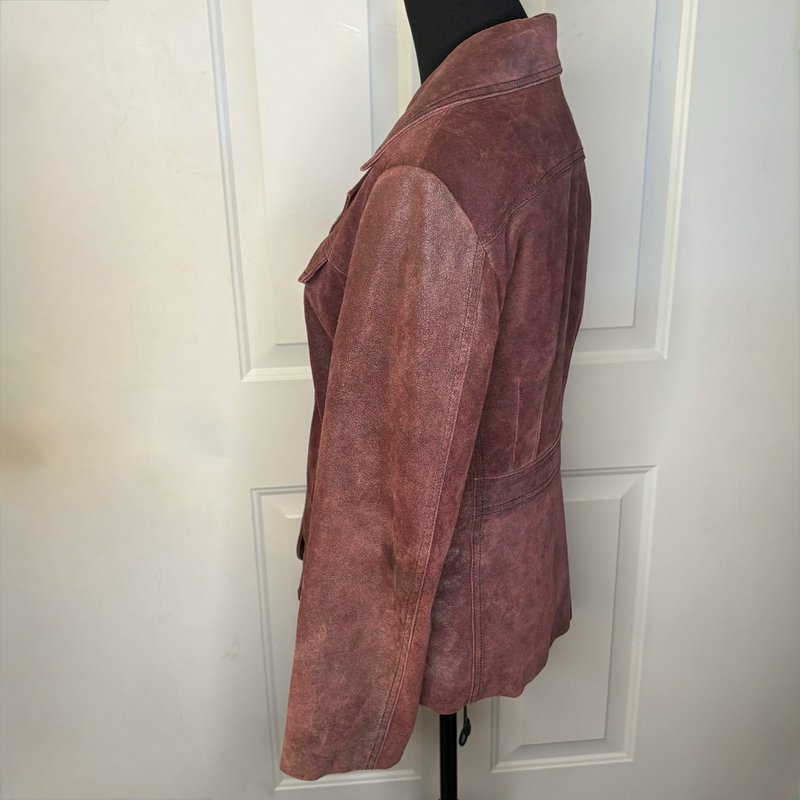 GUESS Women’s Burgundy Suede Leather Blazer Jacket Size M Vintage Y2K Western
