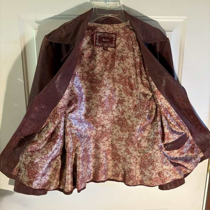 GUESS Women’s Burgundy Suede Leather Blazer Jacket Size M Vintage Y2K Western