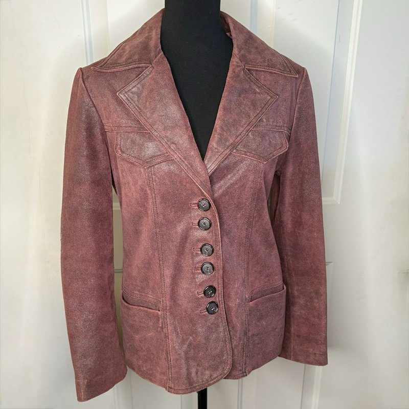 GUESS Women’s Burgundy Suede Leather Blazer Jacket Size M Vintage Y2K Western
