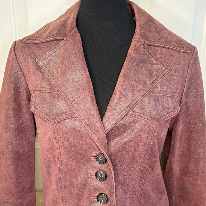 GUESS Women’s Burgundy Suede Leather Blazer Jacket Size M Vintage Y2K Western