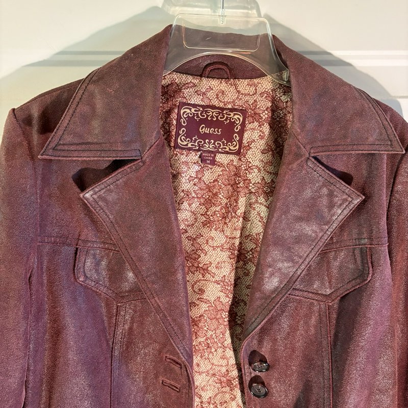 GUESS Women’s Burgundy Suede Leather Blazer Jacket Size M Vintage Y2K Western