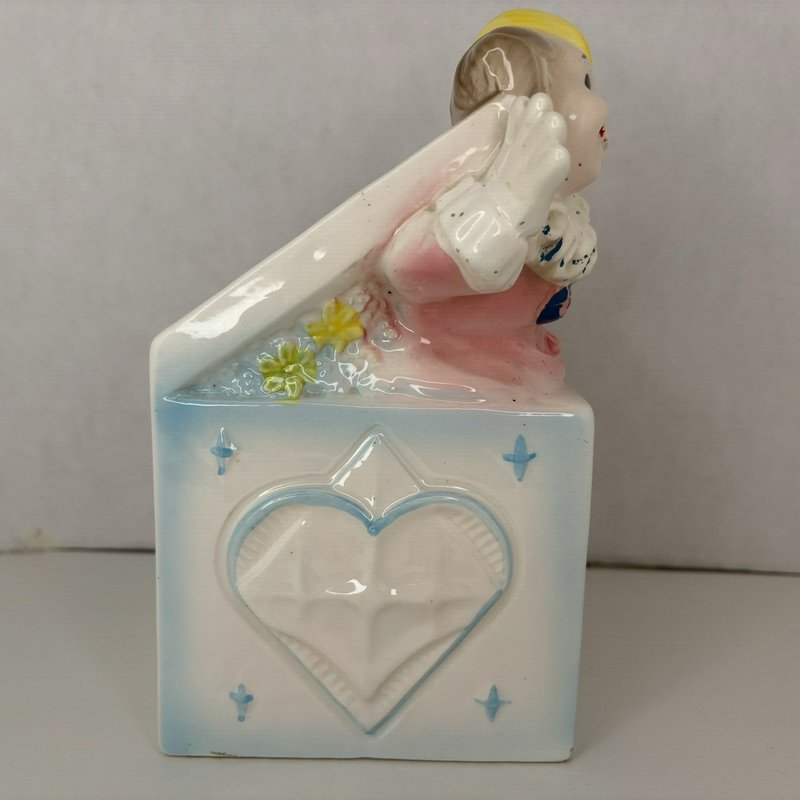 Lefton 1975 Clown Baby Planter Ceramic Bunny Block Pastel Nursery Decor Japan