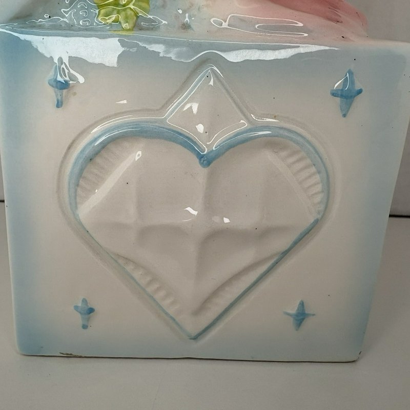 Lefton 1975 Clown Baby Planter Ceramic Bunny Block Pastel Nursery Decor Japan