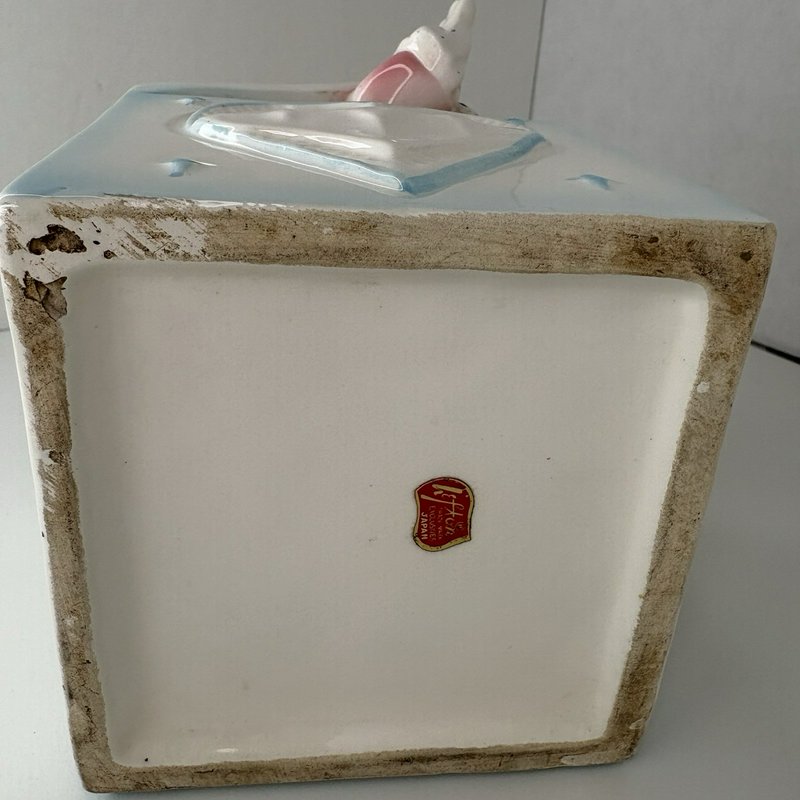 Lefton 1975 Clown Baby Planter Ceramic Bunny Block Pastel Nursery Decor Japan