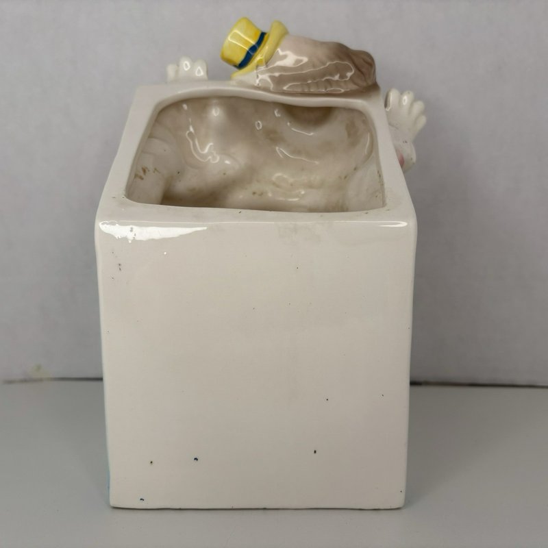 Lefton 1975 Clown Baby Planter Ceramic Bunny Block Pastel Nursery Decor Japan