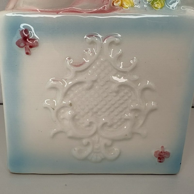 Lefton 1975 Clown Baby Planter Ceramic Bunny Block Pastel Nursery Decor Japan