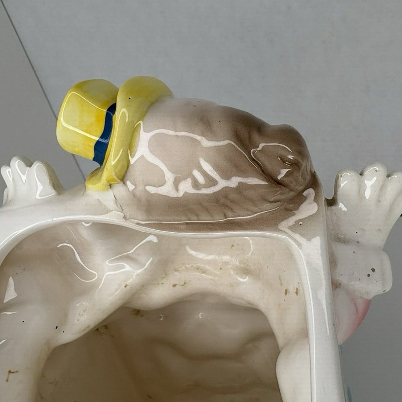 Lefton 1975 Clown Baby Planter Ceramic Bunny Block Pastel Nursery Decor Japan